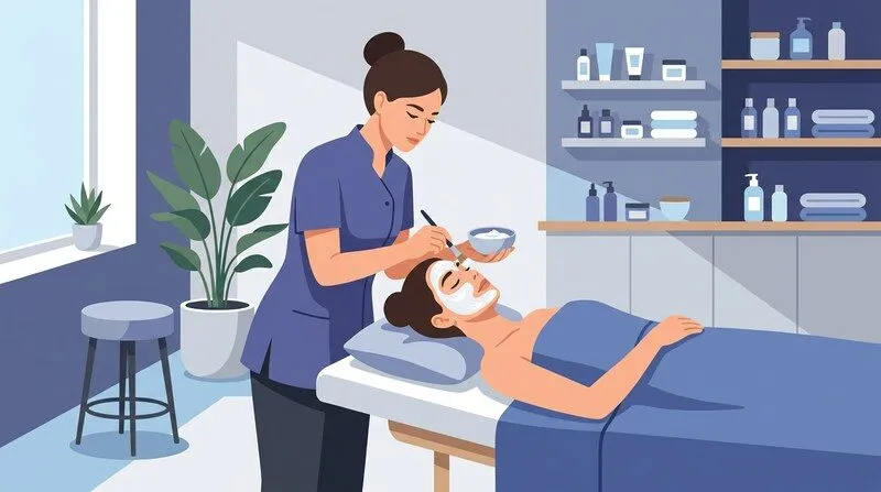 Étudiante adulte pratiquant un soin visage en centre de formation esthétique